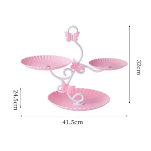 European 3-tier pink dessert stand display rack afternoon tea plate wedding candy tray