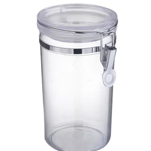 Tarro grande de almacenamiento hermético de plástico transparente con cierre metálico