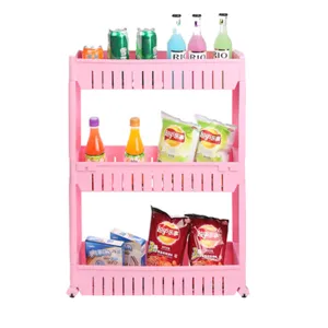 Carrello portaoggetti a rotelle in plastica rosa a 3 ripiani per cucina e bagno salvaspazio