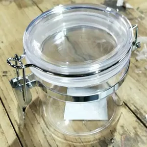 Tarro de almacenamiento de plástico transparente con cierre hermético metálico
