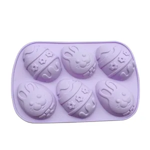 Molde de silicona de 6 cavidades huevo de pascua conejo pastel herramienta jabon chocolate
