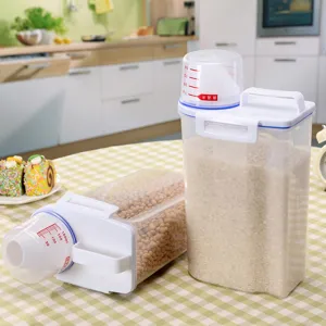 Contenedor de almacenamiento de arroz portátil japonés con taza medidora para cocina