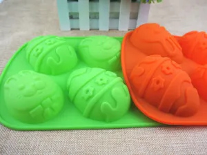 Molde de silicona de 6 cavidades con huevo de pascua y conejo para repostería y jabón DIY.