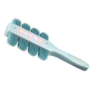 Electric pet brush with blue silicone bristles and red blue light for grooming cats and dogs.