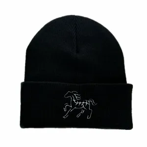 Acryl Besticktes Pferd Strickmütze Warme Wintermütze Für Herren Damen Studenten Outdoor Lässig Umschlag Beanie