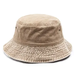 Sombrero de pescador de mezclilla lavado vintage en caqui con costuras y ojales