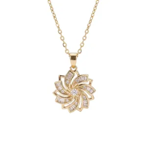 Elegant gold rotating flower pendant necklace in durable titanium steel.