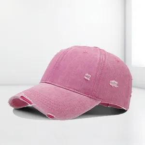 Hochwertige gewaschene Baumwolle Baseballkappe in Pink mit modischen Rissen-Look