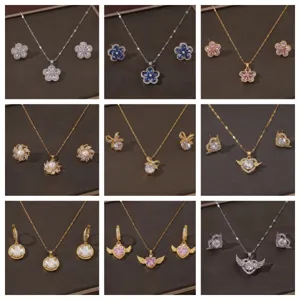 Luxus Titanstahl Strass Anhänger Halskette Für Damen Mode Herz Blume Schmetterling Engel Flügel Smiley Schmuck