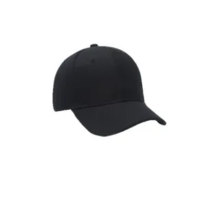 Nahaufnahme einer klassischen schwarzen Baseballkappe mit Panels und gebogenem Schirm