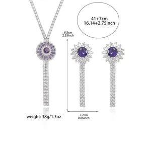 Spécifications détaillées de la parure de bijoux fleur en zircon violet avec collier et boucles