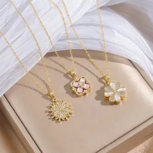 Collier en Acier au Titane pour Femmes Strass Fleur Coeur Étoile de Mer Flocon de Neige Pendentif Chaîne de Clavicule Bijoux