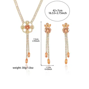 Détails des dimensions et du poids de la parure de bijoux en zircone orange
