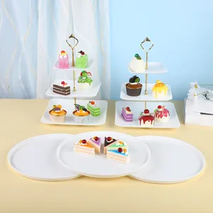 Présentoirs à gâteaux blancs à 3 étages et assiettes rondes pour décoration de mariage