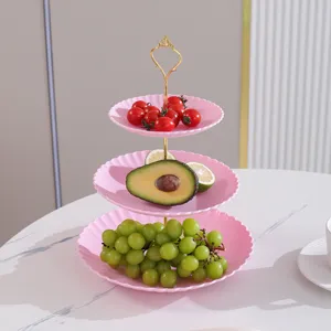 Présentoir à Gâteaux à 3 Niveaux de Style Européen Assiette à Fruits en Plastique Bord Festonné Présentoir à Desserts Pour Mariage Fête Décoration
