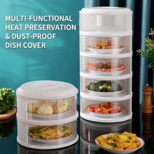 Multi-layer stackable transparent insulated food covers for dustproof kitchen meal storage