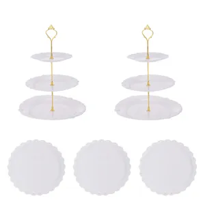 Présentoir à gâteaux européen à 3 niveaux support de fruits plateau de dessert blanc or