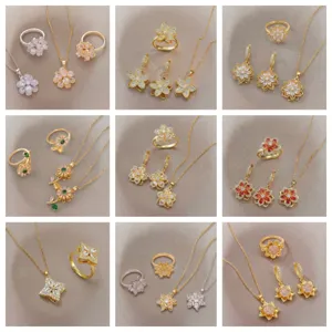 Niche Design Zirconia Floral Pendant Necklace Copper Inlaid Sunflower Jewelry Set For Women Daily Light Luxury Accessories