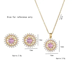 Detail view showing 13mm earrings and 16mm pink flower pendant set with weights