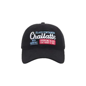 Classic black baseball cap featuring stylish white and blue letter embroidery