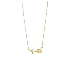 Elegante goldene Tulpen-Halskette mit Katzenaugen-Anhänger für Damen, schickes Geschenk.