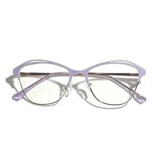 Damen Mode Katzenaugen Brillengestell Edelstahl Hohles Design Ohne Sehstärke Dekorative Optische Brille SS3008