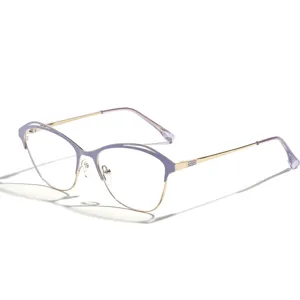 Elegante lila und goldene Edelstahl Katzenaugen Brille Damen Brillenrahmen stilvoll