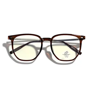 Fashionable transparent tea brown TR90 large frame glasses with clear blue light lenses