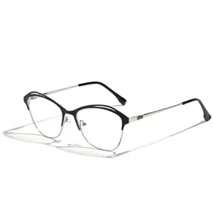 Elegante Cat-Eye Brille für Damen mit Edelstahlgestell in Schwarz und Silber