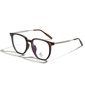 Stylish transparent tea TR90 large frame anti-blue light glasses with metal temples