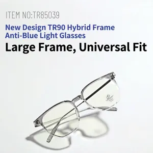 Modern TR90 large frame anti-blue light glasses with a stylish transparent grey finish