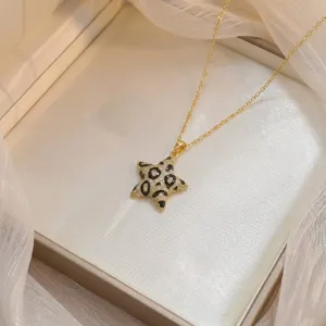 Gros plan d'un collier étoile doré élégant avec imprimé léopard et zircons