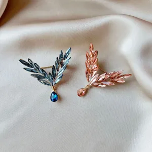 Exquisite Alloy Rhinestone Angel Wings Brooch Elegant Water Drop Pendant Suit Lapel Pin Fashion Costume Jewelry Accessories Gift For Women