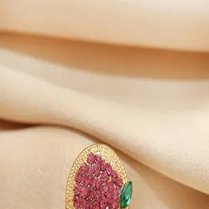 Exquisite rhinestone fruit brooch pin, elegant gold tone metal costume jewelry for women suit hat decor