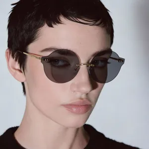 Rimless Round Candy Color Sunglasses Y2K Retro Tinted Lens Sun Glasses Metal Frame UV400 Fashion Eyewear For Men Women