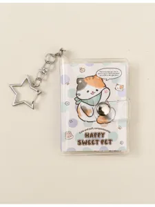 Transparent mini PVC notebook keychain with cute cat cover design and metal star charm.