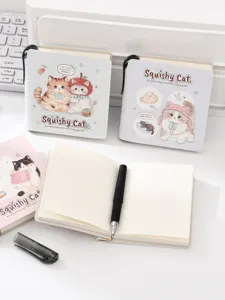 Cute plush pocket notebook with cat illustration, blank inner pages and pen slot set.