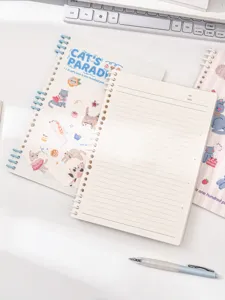 B5 segmentiertes Spiralnotizbuch süße Katzenillustration liniertes Papier Schüler Schreibwaren