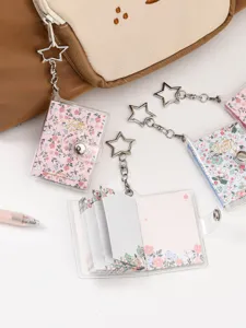 Mini clear cover floral notebook keychain portable cute memo pad diary stationery set