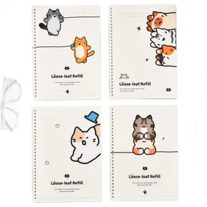 Cute cartoon cat design B5 loose-leaf spiral notebook with lined pages for daily study and work.