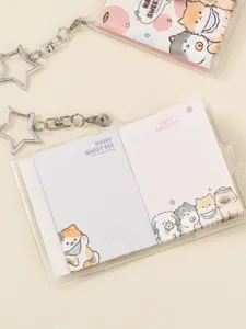 Cute transparent PVC notebook with star keychain, memo pad featuring adorable cat illustrations.