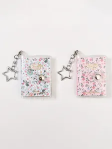 Cute mini transparent PVC binder notebook with floral cover and star keychain pendant.