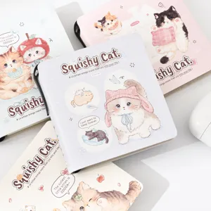 Cute cat theme pocket notebook stationery set student memo pad diary book with plush cover design