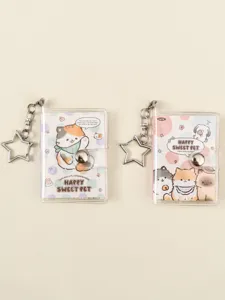 Mini transparent cover cartoon cat notebook keychain portable memo book cute stationery set
