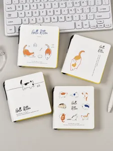 Taccuino tascabile con gatto carino e portapenna, blocco note portatile per studenti.