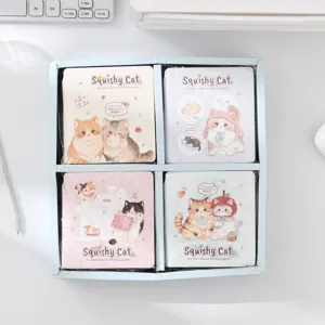 Cute cat sticky note memo pad set, 4 pcs portable pocket notebooks in gift box, aesthetic stationery.