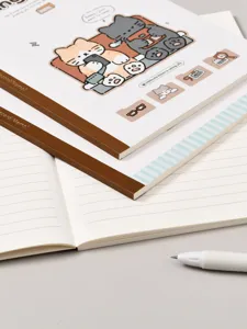 Quaderno rilegato B5 con gatto carino, pagine rigate e penna gel bianca per appunti giornalieri