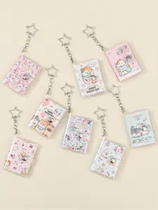 Cute mini notebook keychain transparent photo album portable cute cat design pendant bag charm