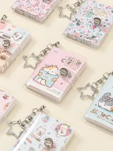 Mini cute pocket notebook with keychain transparent cover portable diary journal stationery
