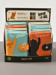 A7 taccuino ad anelli in ecopelle PU diario set, simpatico gatto design bottone press, 8 pz.